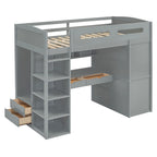 Lit mezzanine avec bureau, armoires, 4 tiroirs et 4 étagères