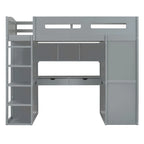 Lit mezzanine avec bureau, armoires, 4 tiroirs et 4 étagères