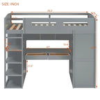 Lit mezzanine avec bureau, armoires, 4 tiroirs et 4 étagères