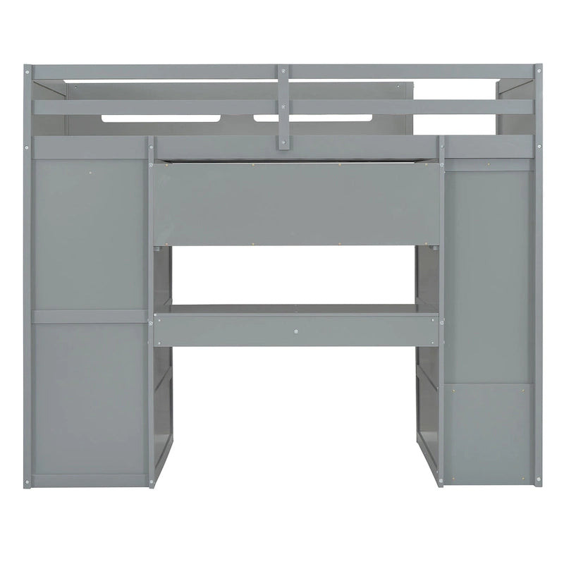 Lit mezzanine avec bureau, armoires, 4 tiroirs et 4 étagères