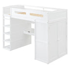 Lit mezzanine avec bureau, armoires, 4 tiroirs et 4 étagères