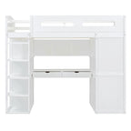 Lit mezzanine avec bureau, armoires, 4 tiroirs et 4 étagères
