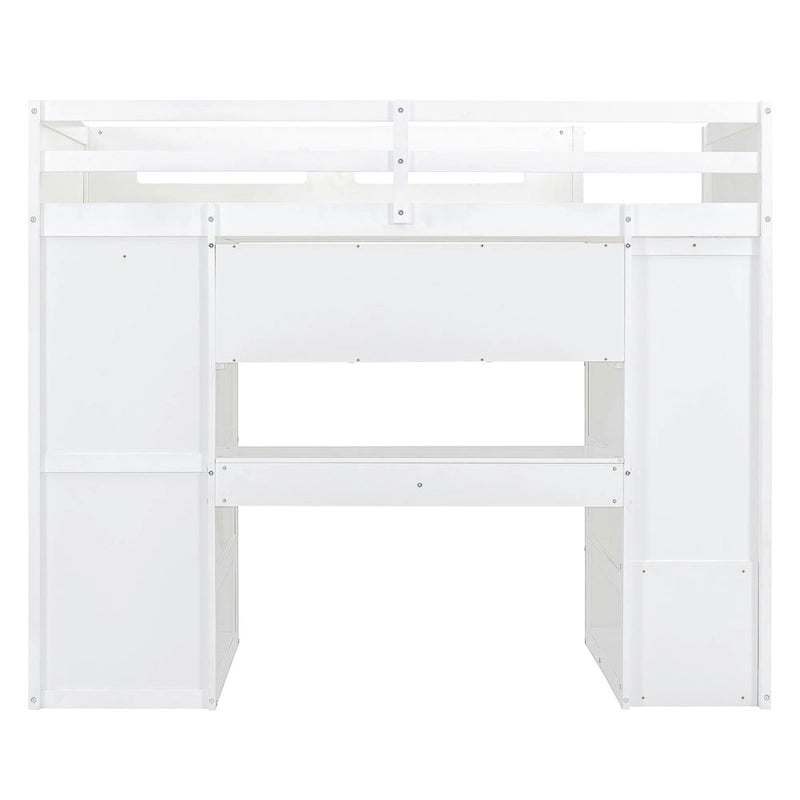 Lit mezzanine avec bureau, armoires, 4 tiroirs et 4 étagères