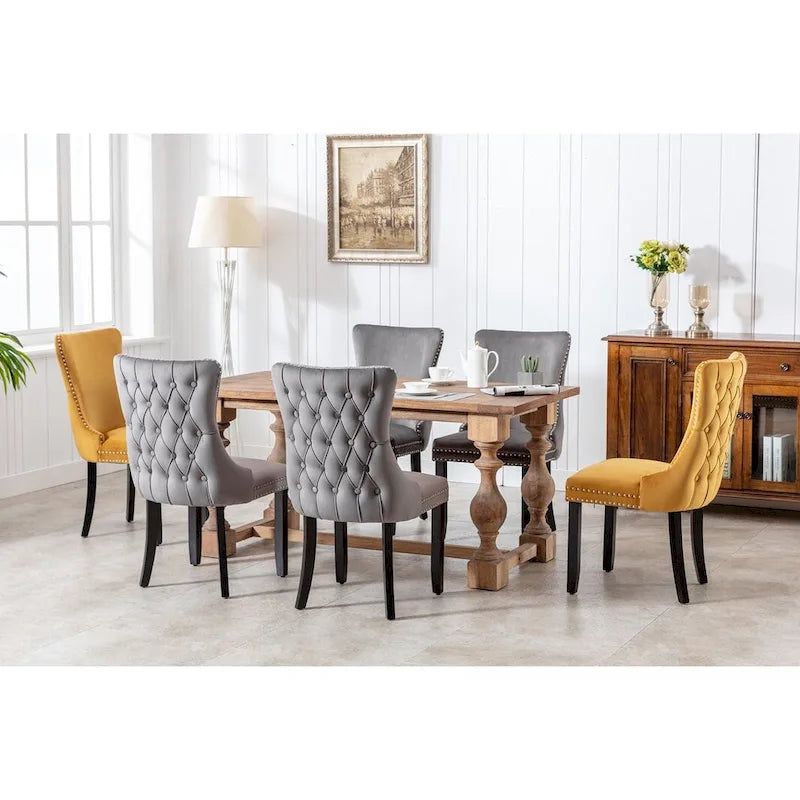 Chaise de salle à manger en velours avec dossier ailé, chaise de cuisine moderne