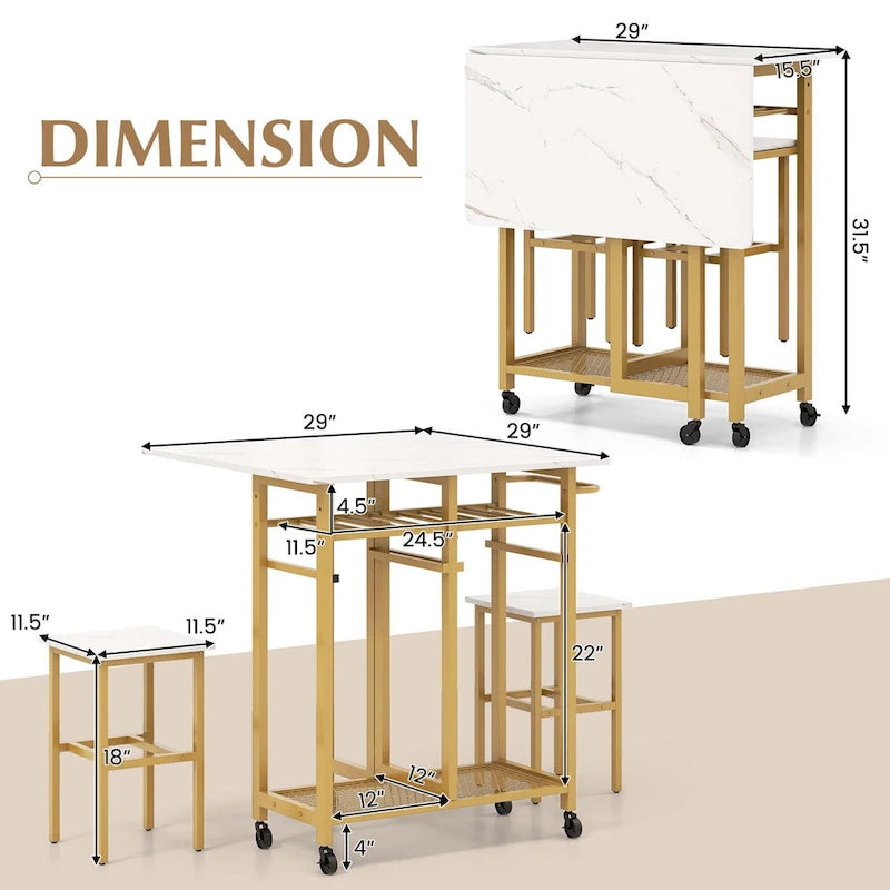 Table à manger roulante Table de cuisine extensible