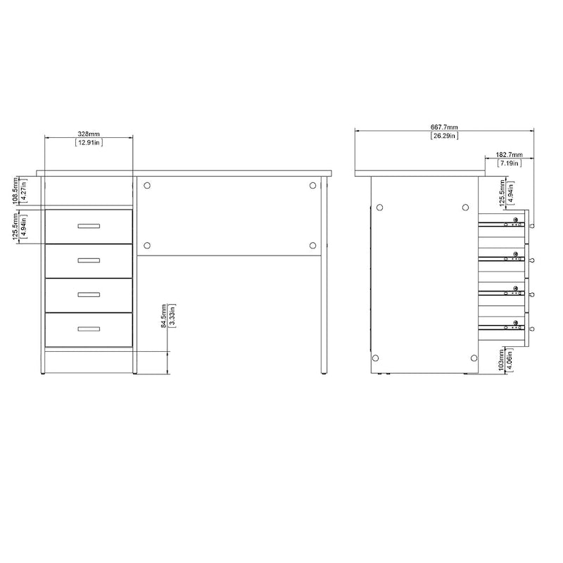Bureau d'ordinateur à quatre tiroirs