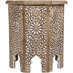 Table d'appoint octogonale noyer brun et blanc brossé
