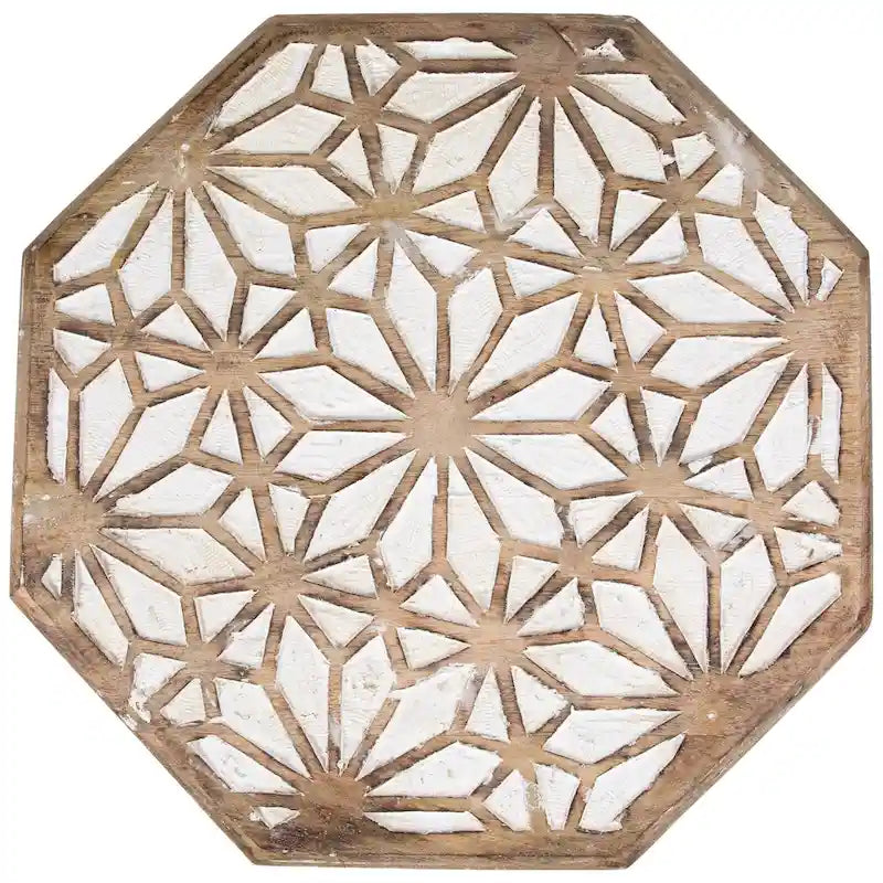 Table d'appoint octogonale noyer brun et blanc brossé