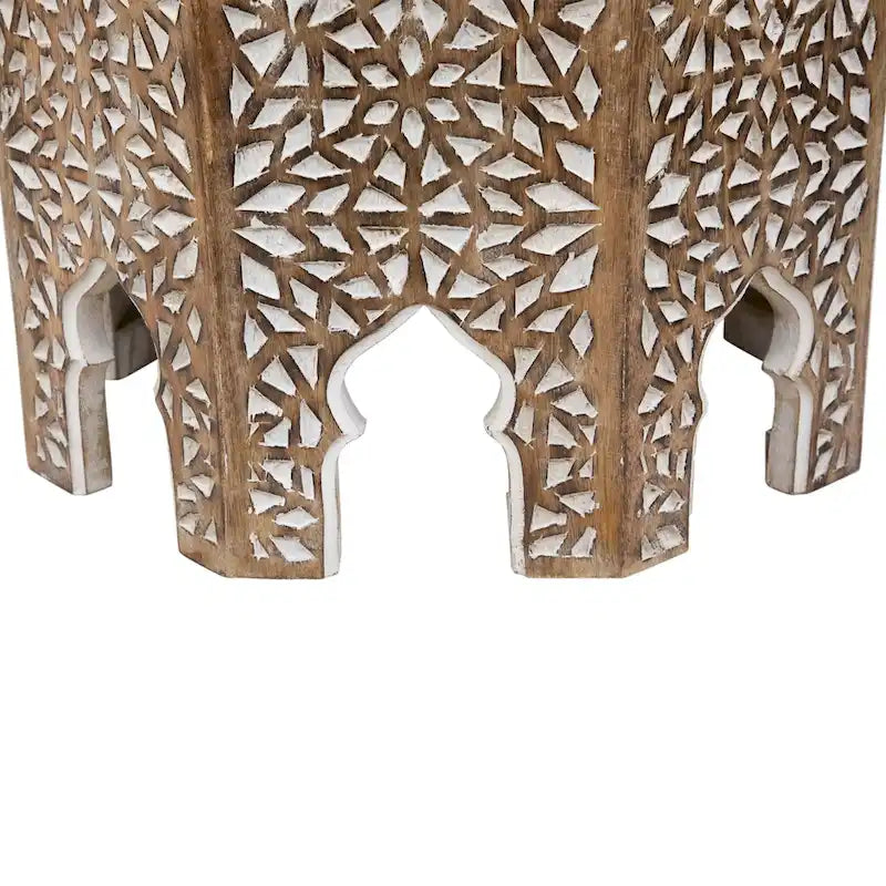 Table d'appoint octogonale noyer brun et blanc brossé