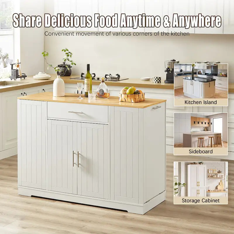 Grand îlot de cuisine avec meuble de rangement pour poubelle (tabouret non inclus)