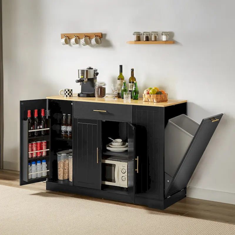Grand îlot de cuisine avec meuble de rangement pour poubelle (tabouret non inclus)