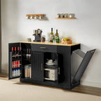 Grand îlot de cuisine avec meuble de rangement pour poubelle (tabouret non inclus)