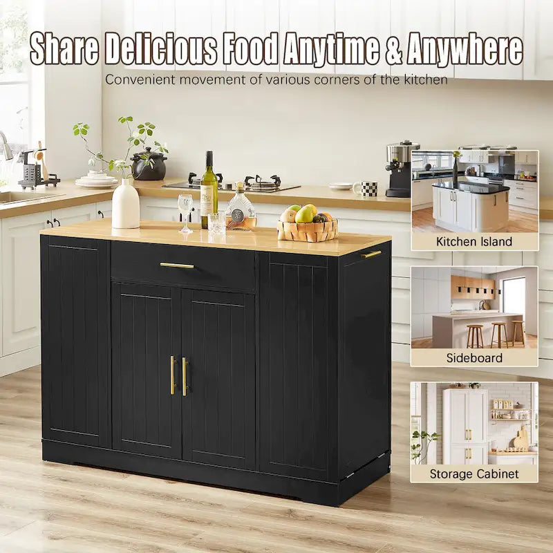 Grand îlot de cuisine avec meuble de rangement pour poubelle (tabouret non inclus)