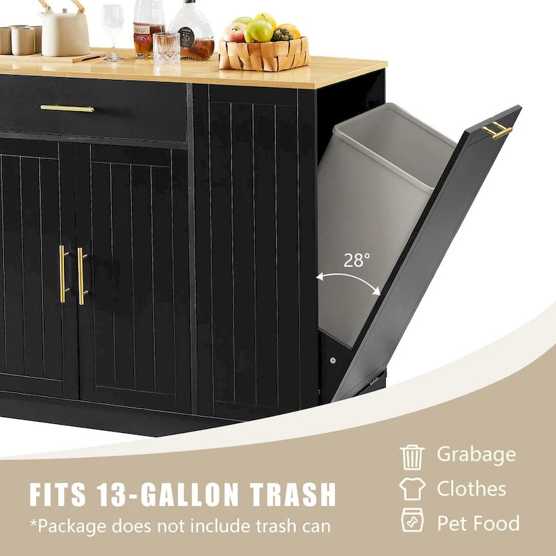 Grand îlot de cuisine avec meuble de rangement pour poubelle (tabouret non inclus)