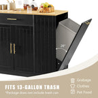 Grand îlot de cuisine avec meuble de rangement pour poubelle (tabouret non inclus)