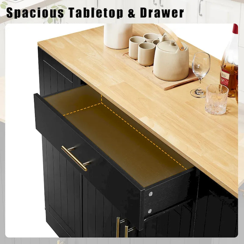 Grand îlot de cuisine avec meuble de rangement pour poubelle (tabouret non inclus)