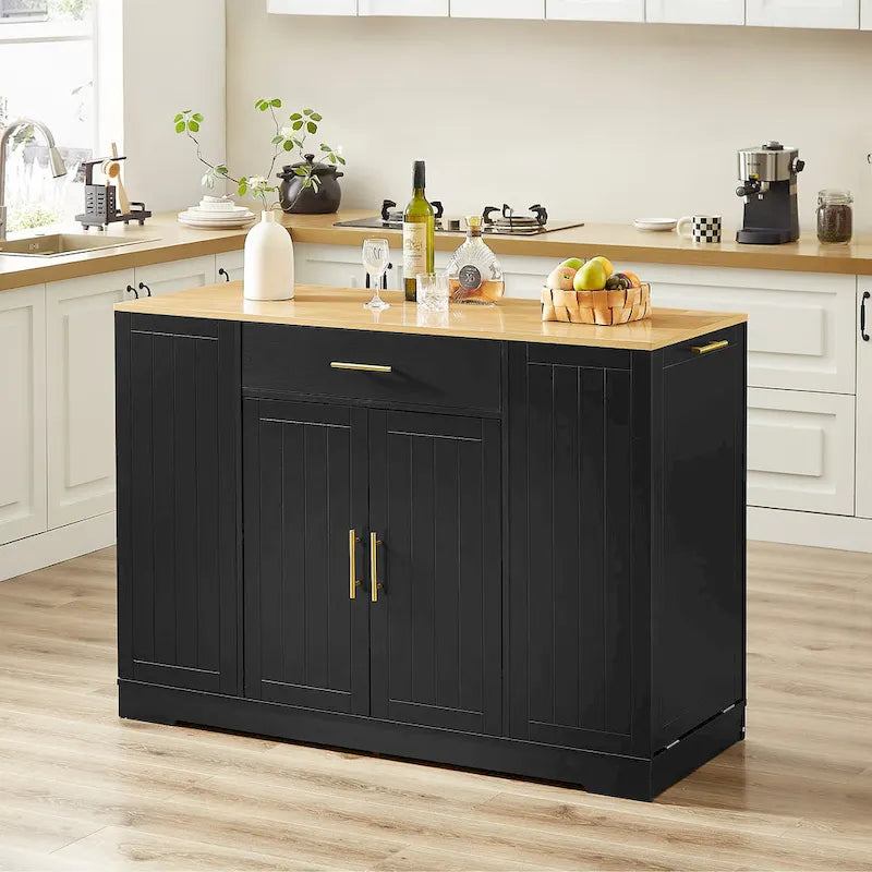 Grand îlot de cuisine avec meuble de rangement pour poubelle (tabouret non inclus)