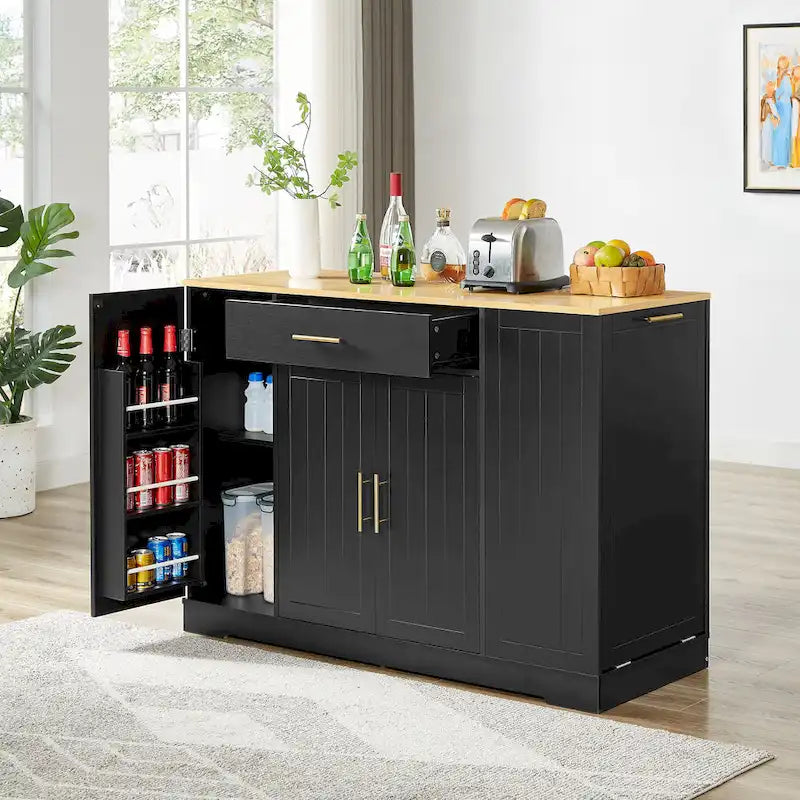 Grand îlot de cuisine avec meuble de rangement pour poubelle (tabouret non inclus)