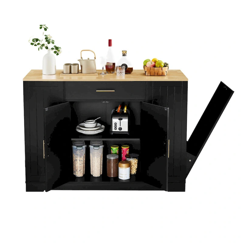 Grand îlot de cuisine avec meuble de rangement pour poubelle (tabouret non inclus)