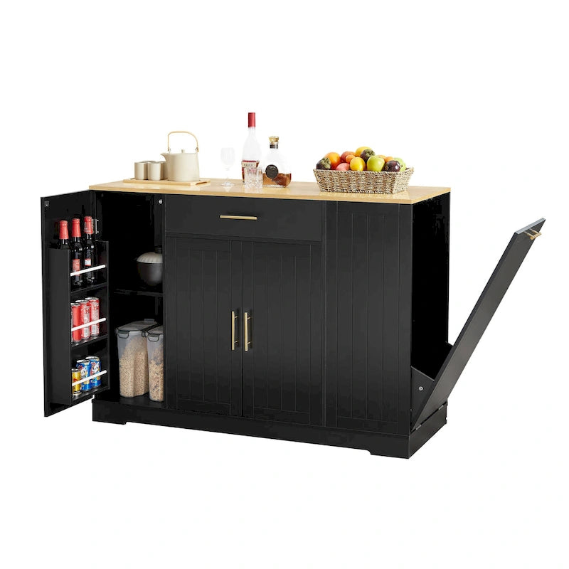 Grand îlot de cuisine avec meuble de rangement pour poubelle (tabouret non inclus)