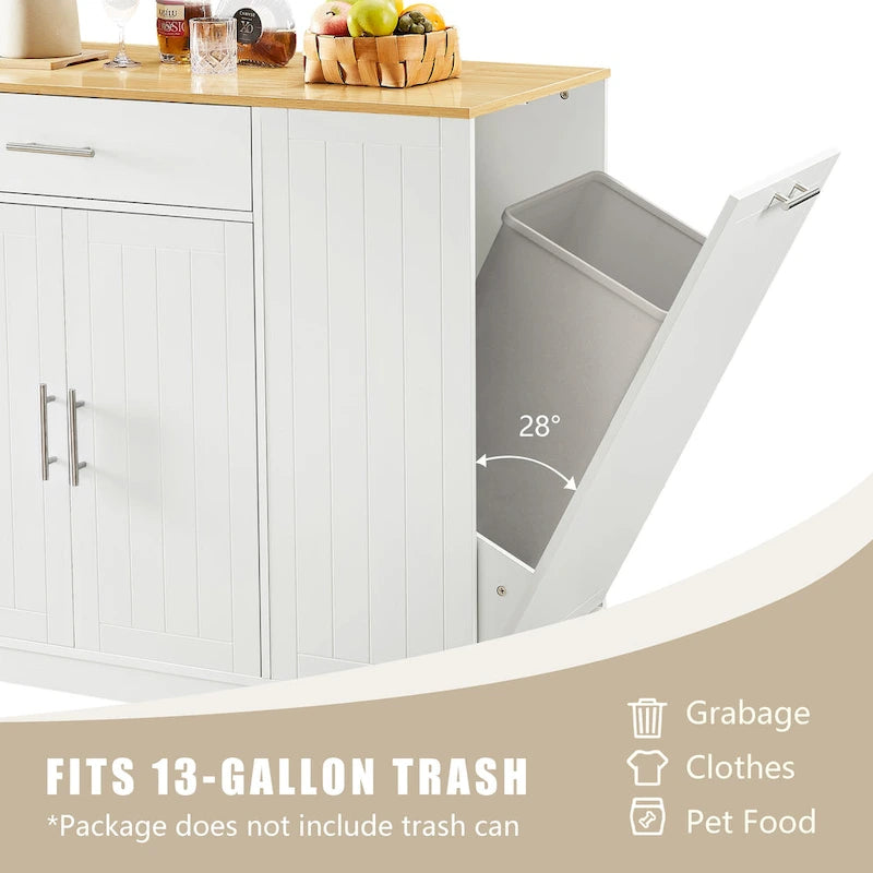 Grand îlot de cuisine avec meuble de rangement pour poubelle (tabouret non inclus)