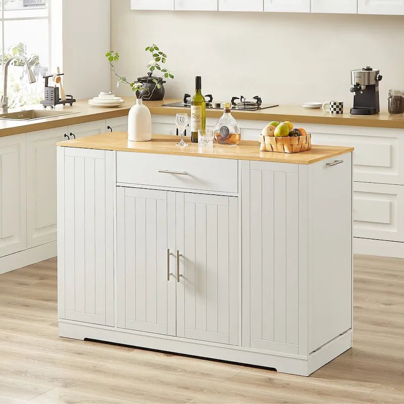 Grand îlot de cuisine avec meuble de rangement pour poubelle (tabouret non inclus)