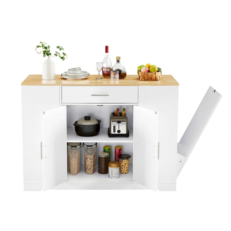 Grand îlot de cuisine avec meuble de rangement pour poubelle (tabouret non inclus)