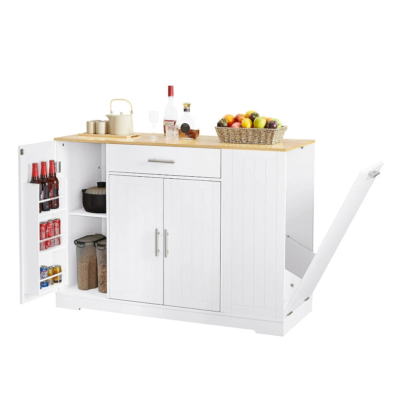 Grand îlot de cuisine avec meuble de rangement pour poubelle (tabouret non inclus)