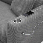 Canapé d'angle en velours côtelé avec port USB, méridienne et porte-gobelet
