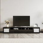Meuble TV noir avec portes à ouverture par pression et éclairage LED