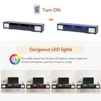 Meuble TV noir avec portes à ouverture par pression et éclairage LED