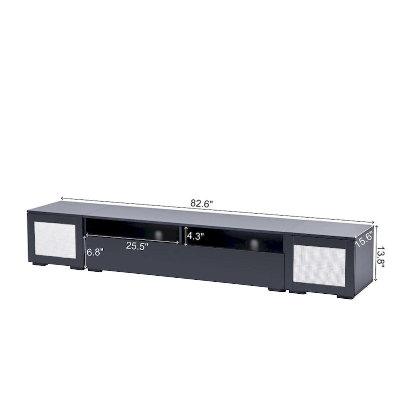 Meuble TV noir avec portes à ouverture par pression et éclairage LED