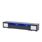 Meuble TV noir avec portes à ouverture par pression et éclairage LED