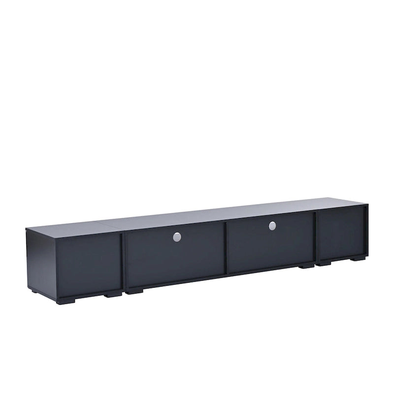 Meuble TV noir avec portes à ouverture par pression et éclairage LED