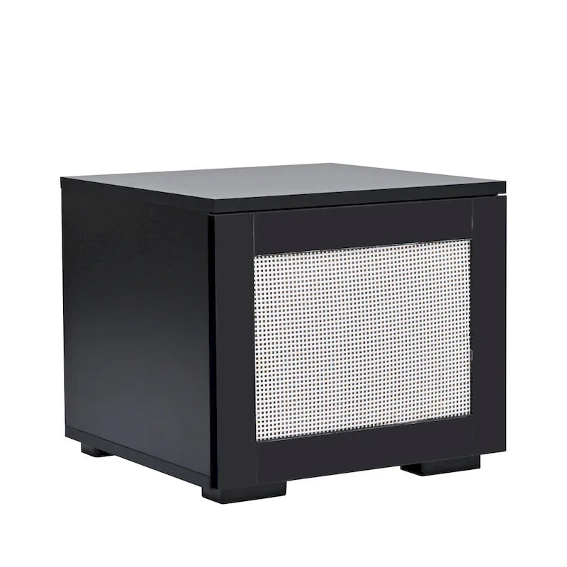 Meuble TV noir avec portes à ouverture par pression et éclairage LED