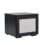 Meuble TV noir avec portes à ouverture par pression et éclairage LED