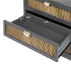 Commode 3 tiroirs en rotin naturel sculpté ajouré