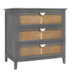 Commode 3 tiroirs en rotin naturel sculpté ajouré
