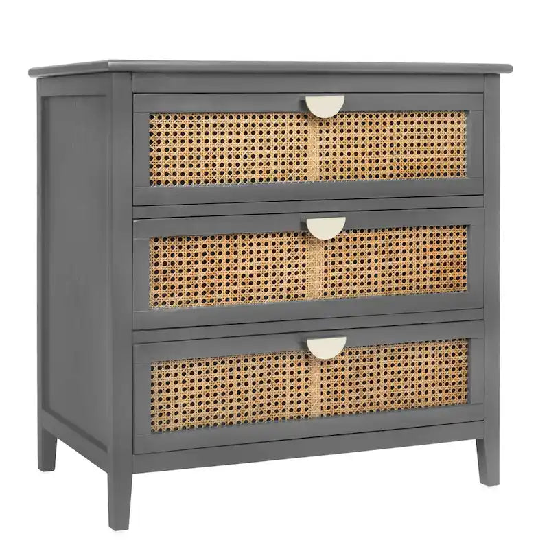 Commode 3 tiroirs en rotin naturel sculpté ajouré