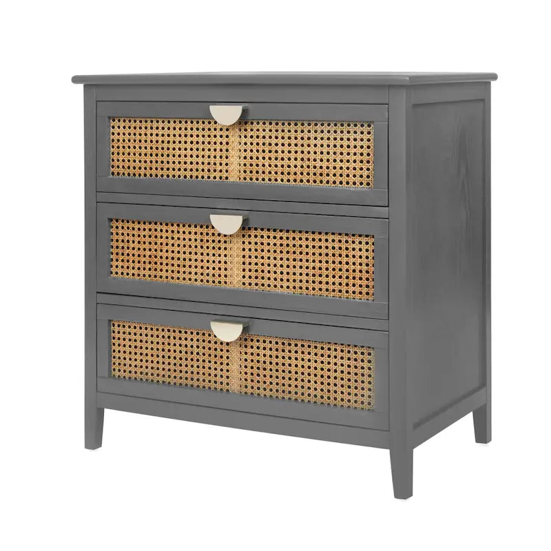 Commode 3 tiroirs en rotin naturel sculpté ajouré