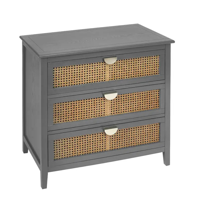 Commode 3 tiroirs en rotin naturel sculpté ajouré