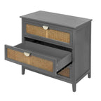 Commode 3 tiroirs en rotin naturel sculpté ajouré