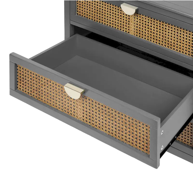 Commode 3 tiroirs en rotin naturel sculpté ajouré