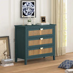 Commode 3 tiroirs en rotin naturel sculpté ajouré