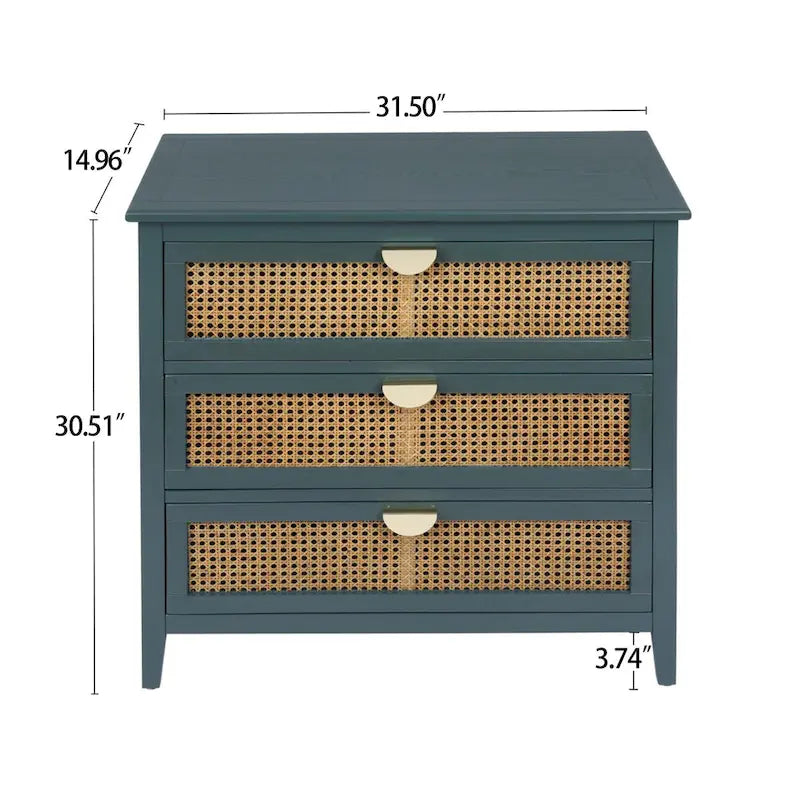 Commode 3 tiroirs en rotin naturel sculpté ajouré