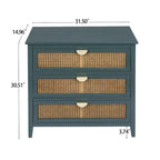 Commode 3 tiroirs en rotin naturel sculpté ajouré