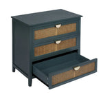 Commode 3 tiroirs en rotin naturel sculpté ajouré