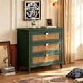 Commode 3 tiroirs en rotin naturel sculpté ajouré