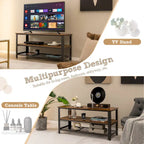 Meuble TV en bois jusqu'à meuble de divertissement avec étagères de rangement