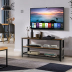 Meuble TV en bois jusqu'à meuble de divertissement avec étagères de rangement